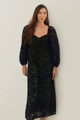 Black Lace Long Sleeve Midi Dress - FARM Rio BLACK
