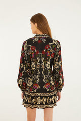 Black Rococo Flowers Lenzing™ Ecovero™ Viscose Mini Dress - FARM Rio ROCOCO FLOWERS BLACK