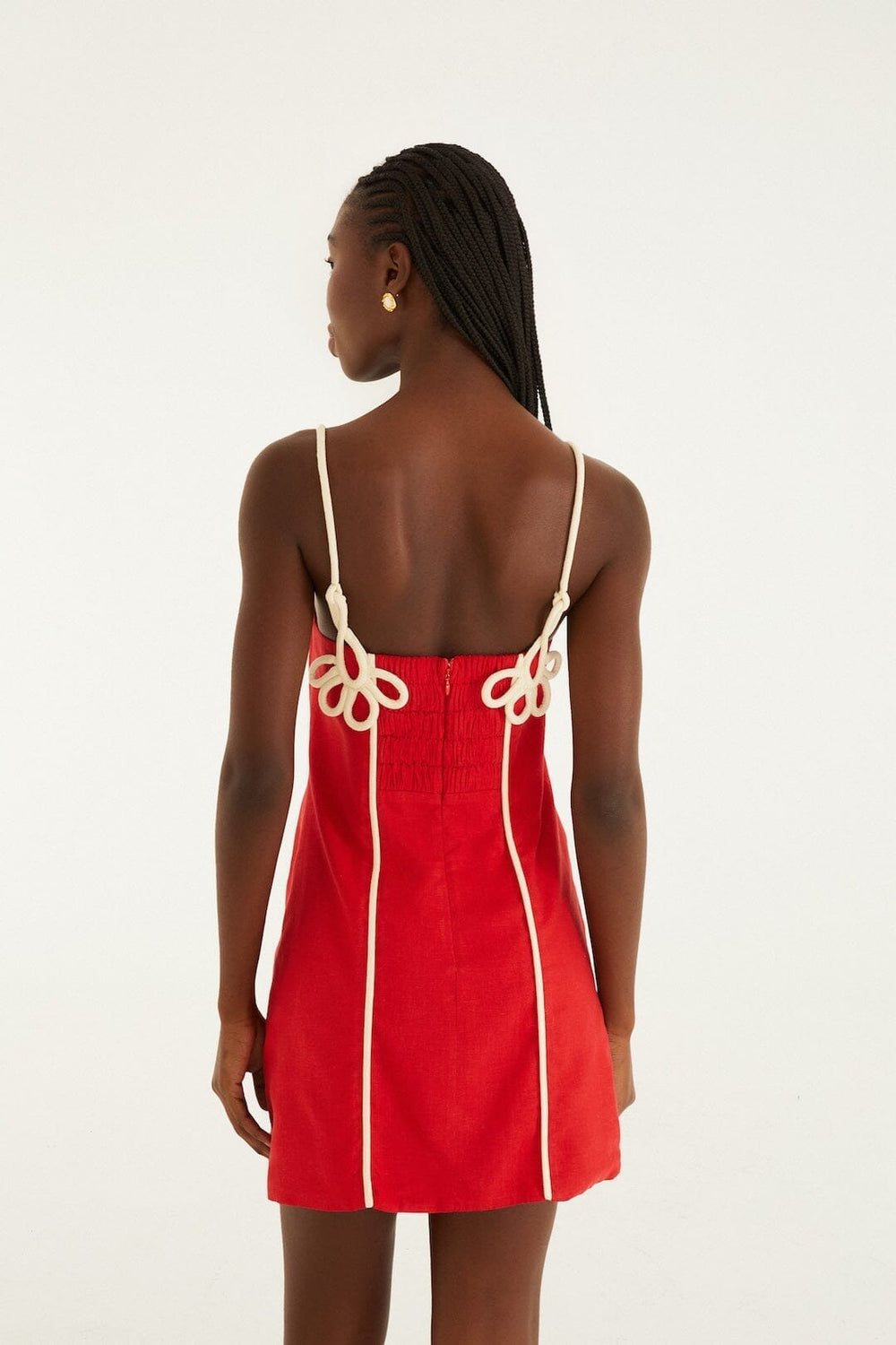 Red 3d Flower Euroflax Premium Linen Mini Dress - FARM Rio RED