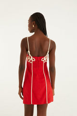 Red 3d Flower Euroflax Premium Linen Mini Dress - FARM Rio RED