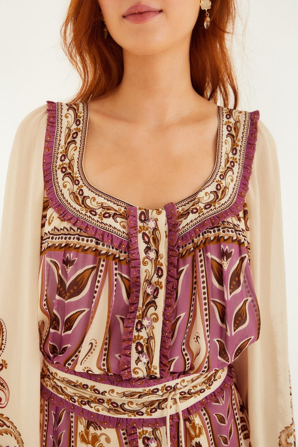 Sand Delicate Ainika Long Sleeve Belted Mini Dress - FARM Rio DELICATE AINIKA SAND