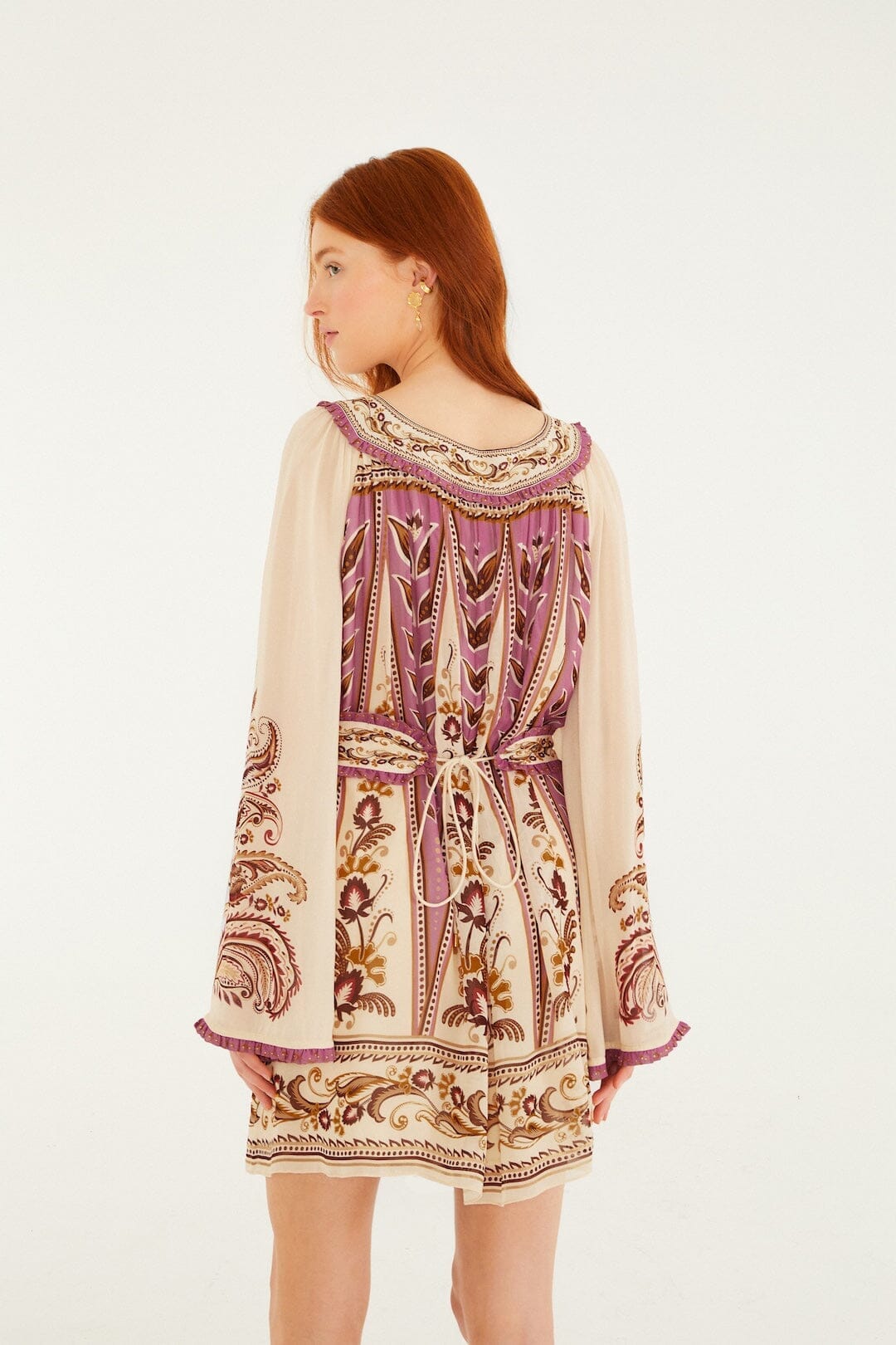 Sand Delicate Ainika Long Sleeve Belted Mini Dress - FARM Rio DELICATE AINIKA SAND