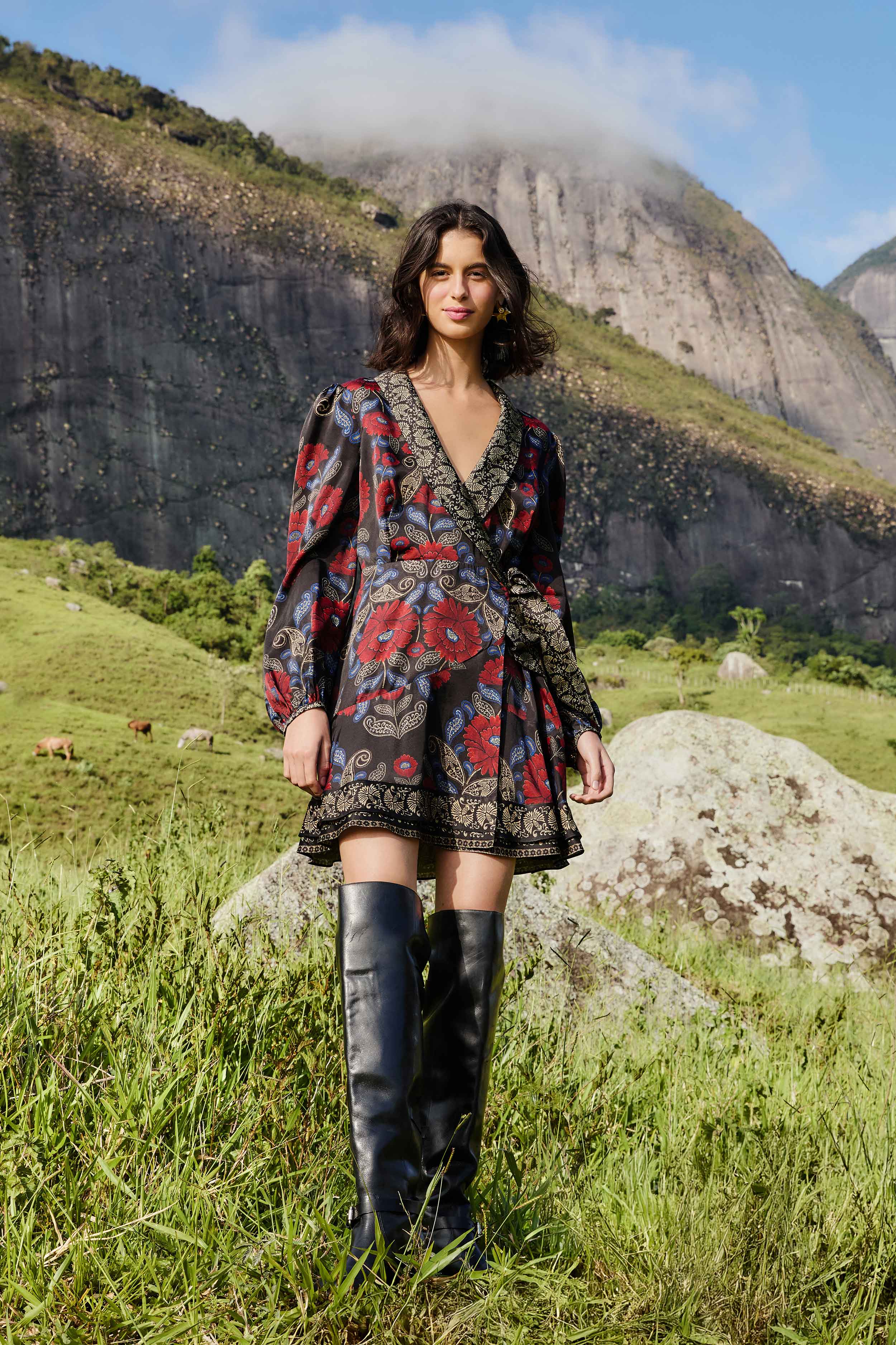 Black Valentina Wrap Lenzing Ecovero Viscose Mini Dress - FARM Rio VALENTINA BLACK