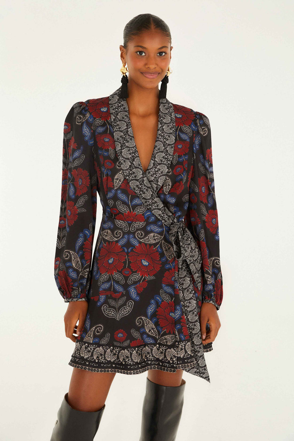 Black Valentina Wrap Lenzing Ecovero Viscose Mini Dress - FARM Rio VALENTINA BLACK