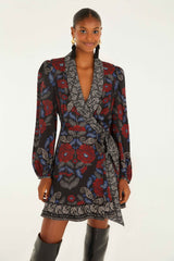 Black Valentina Wrap Lenzing Ecovero Viscose Mini Dress - FARM Rio VALENTINA BLACK
