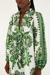 Green Flora Tapestry Lenzing Ecovero Euroflax Mini Dress - FARM Rio FLORA TAPESTRY GREEN
