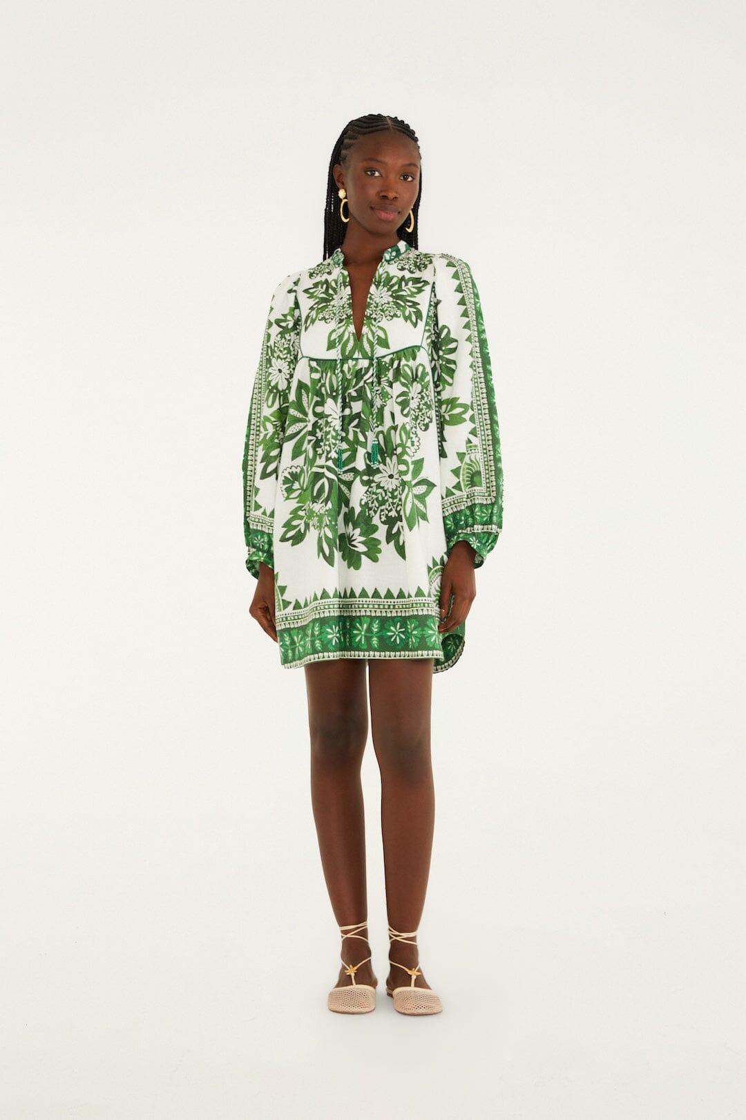 Green Flora Tapestry Lenzing Ecovero Euroflax Mini Dress - FARM Rio FLORA TAPESTRY GREEN