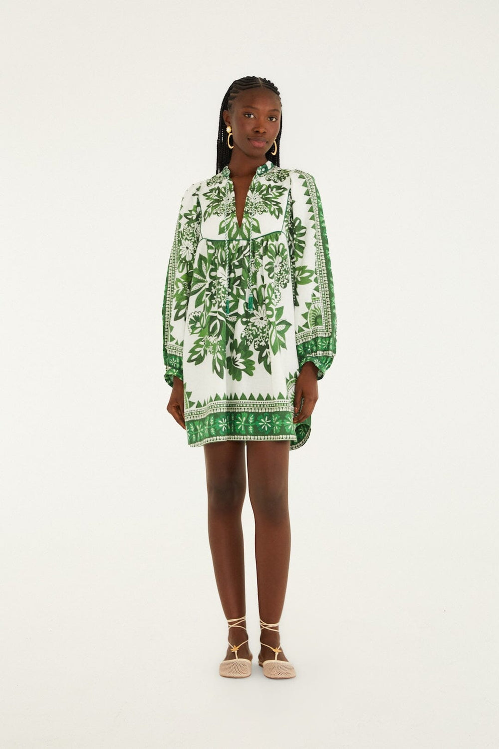 Green Flora Tapestry Lenzing Ecovero Euroflax Mini Dress - FARM Rio FLORA TAPESTRY GREEN