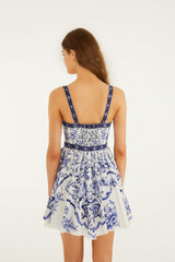 Off-White Porcelain Garden Buttoned Organic Cotton Mini Dress - FARM Rio PORCELAIN GARDEN OFF-WHITE