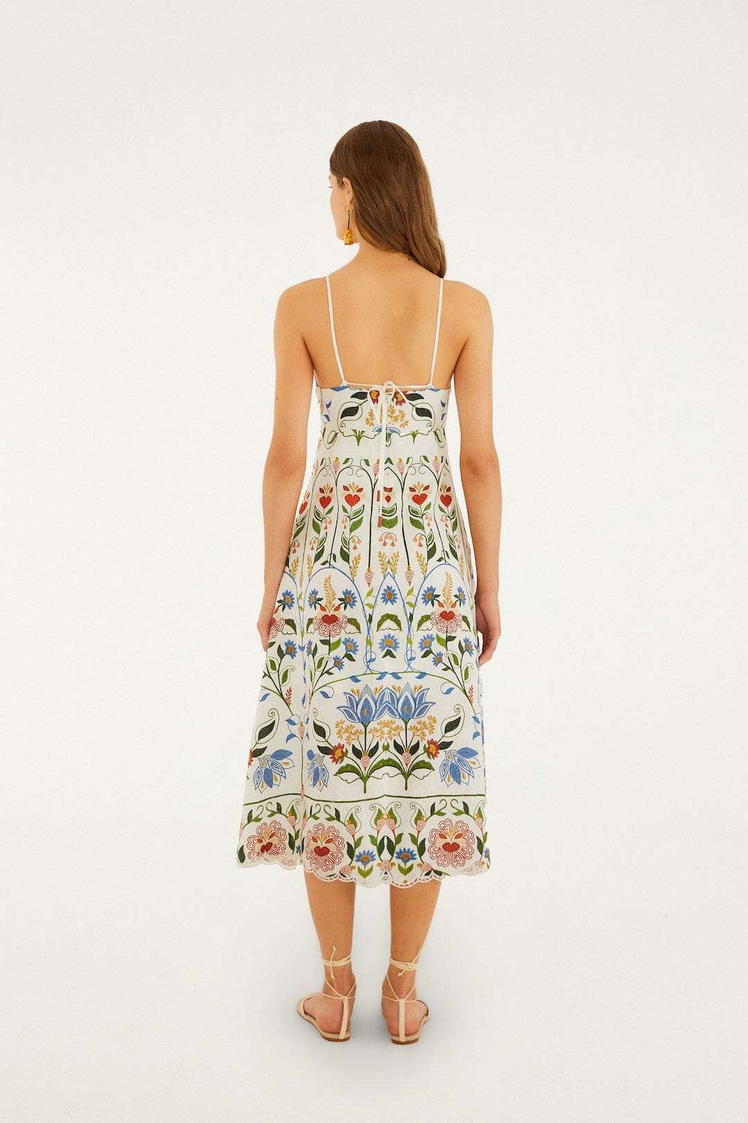 Off-White Stitched Garden Euroflax Premium Linen Midi Dress - FARM Rio STITCHED GARDEN OFF-WHITE