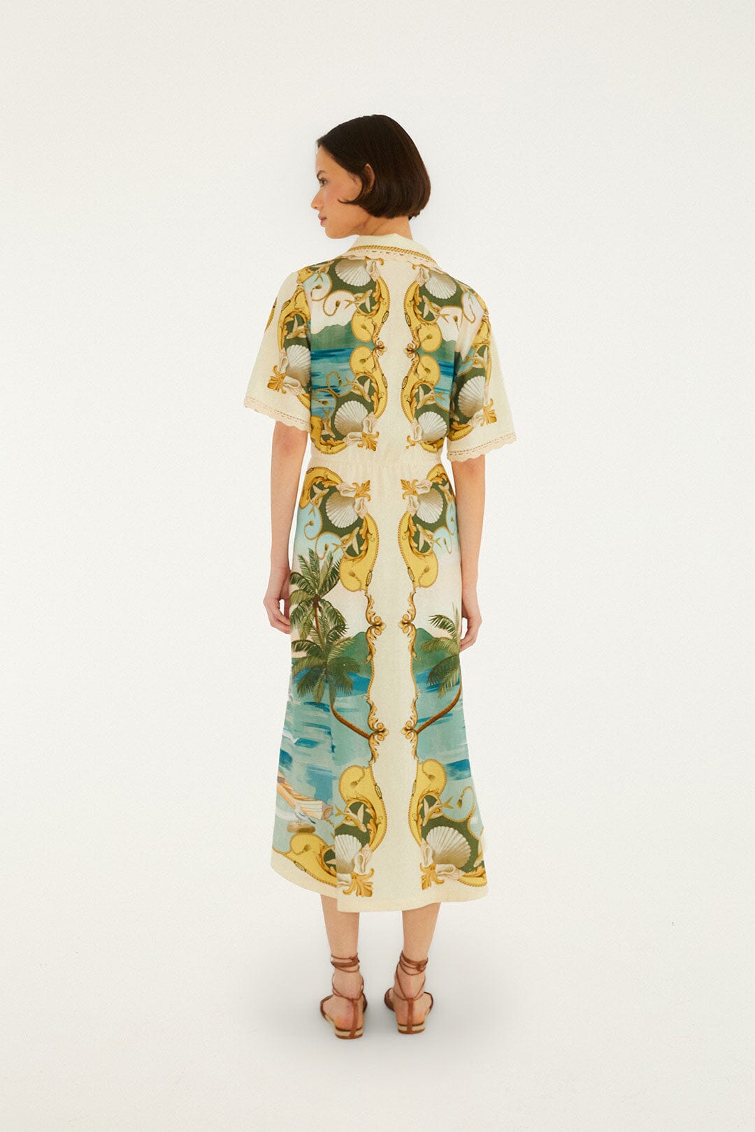 Off-White Royal Sea Collared Lenzing Ecovero Euroflax Midi Dress - FARM Rio ROYAL SEA MULTICOLOR