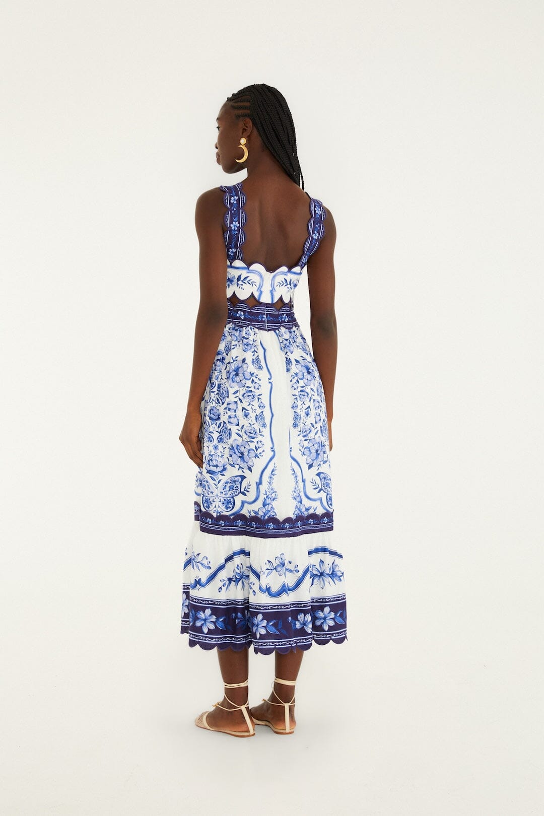 Off-White Porcelain Garden Cut-Out Lenzing Ecovero Euroflax Midi Dress - FARM Rio PORCELAIN GARDEN OFF-WHITE