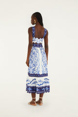 Off-White Porcelain Garden Cut-Out Lenzing Ecovero Euroflax Midi Dress - FARM Rio PORCELAIN GARDEN OFF-WHITE