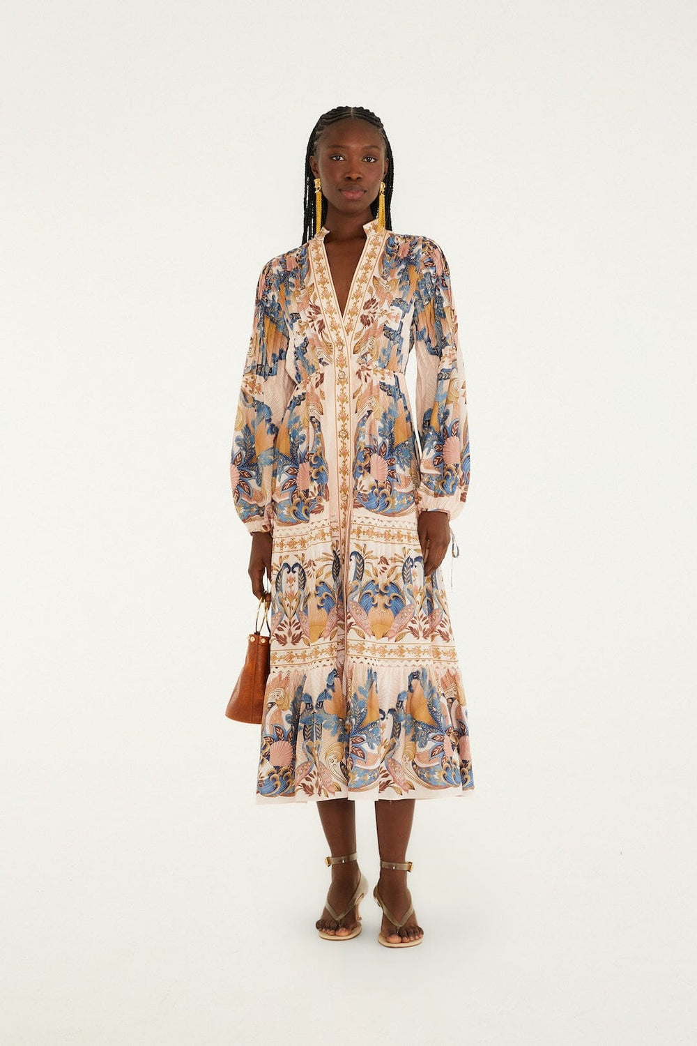 Soft Pink Sea Garden Scarf Pleated Midi Dress - FARM Rio SEA GARDEN SCARF SOFT PINK
