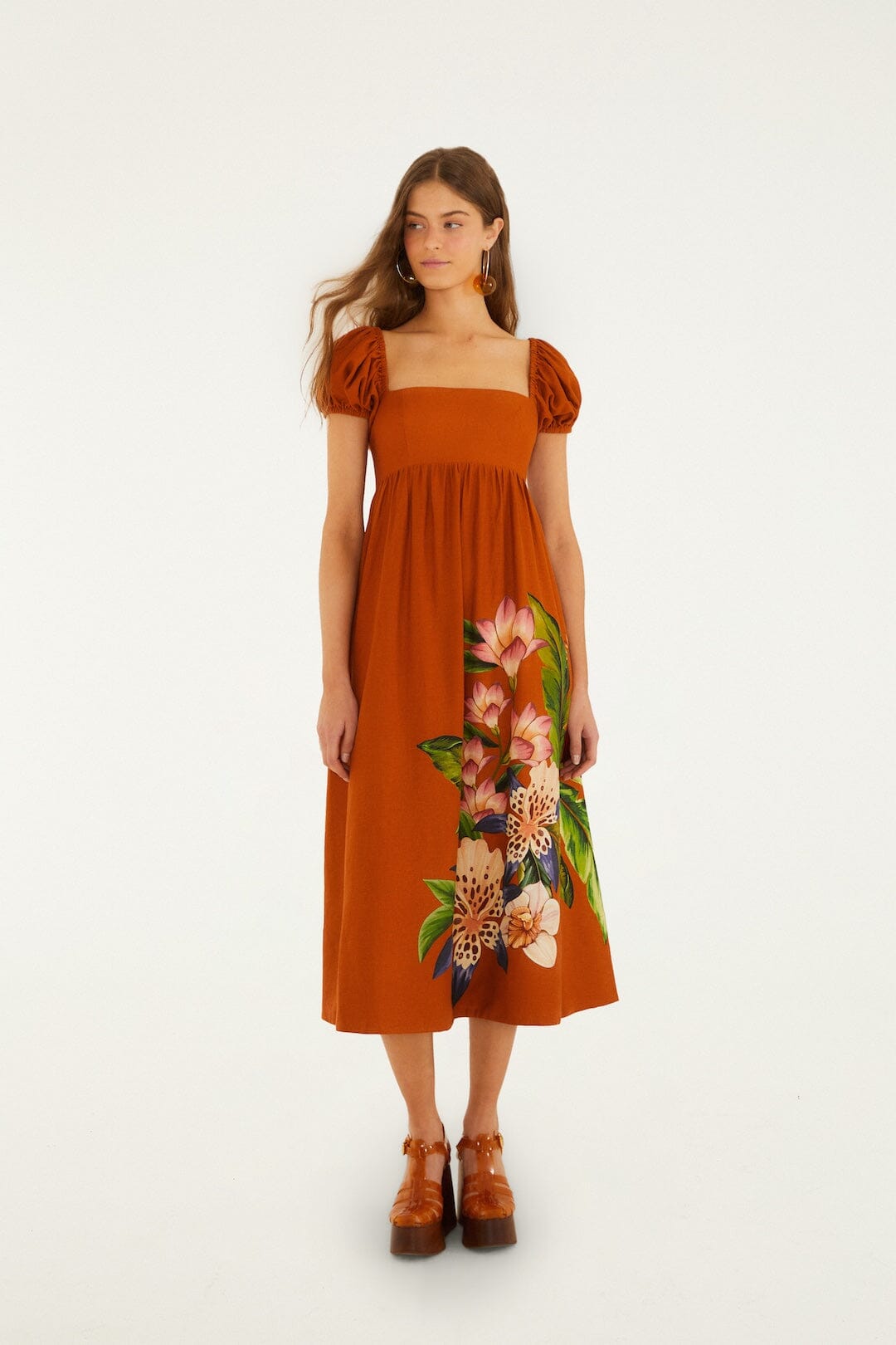Brown Hilo Arrangment Lenzing Ecovero Euroflax Midi Dress - FARM Rio HILO ARRANGMENT SAND