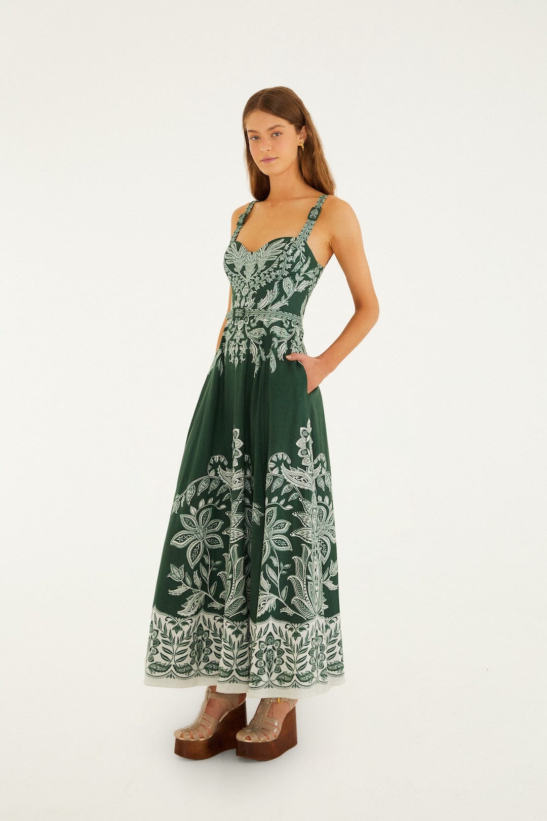 Dark Green Miranda Buckles Maxi Dress - FARM Rio MIRANDA DARK GREEN