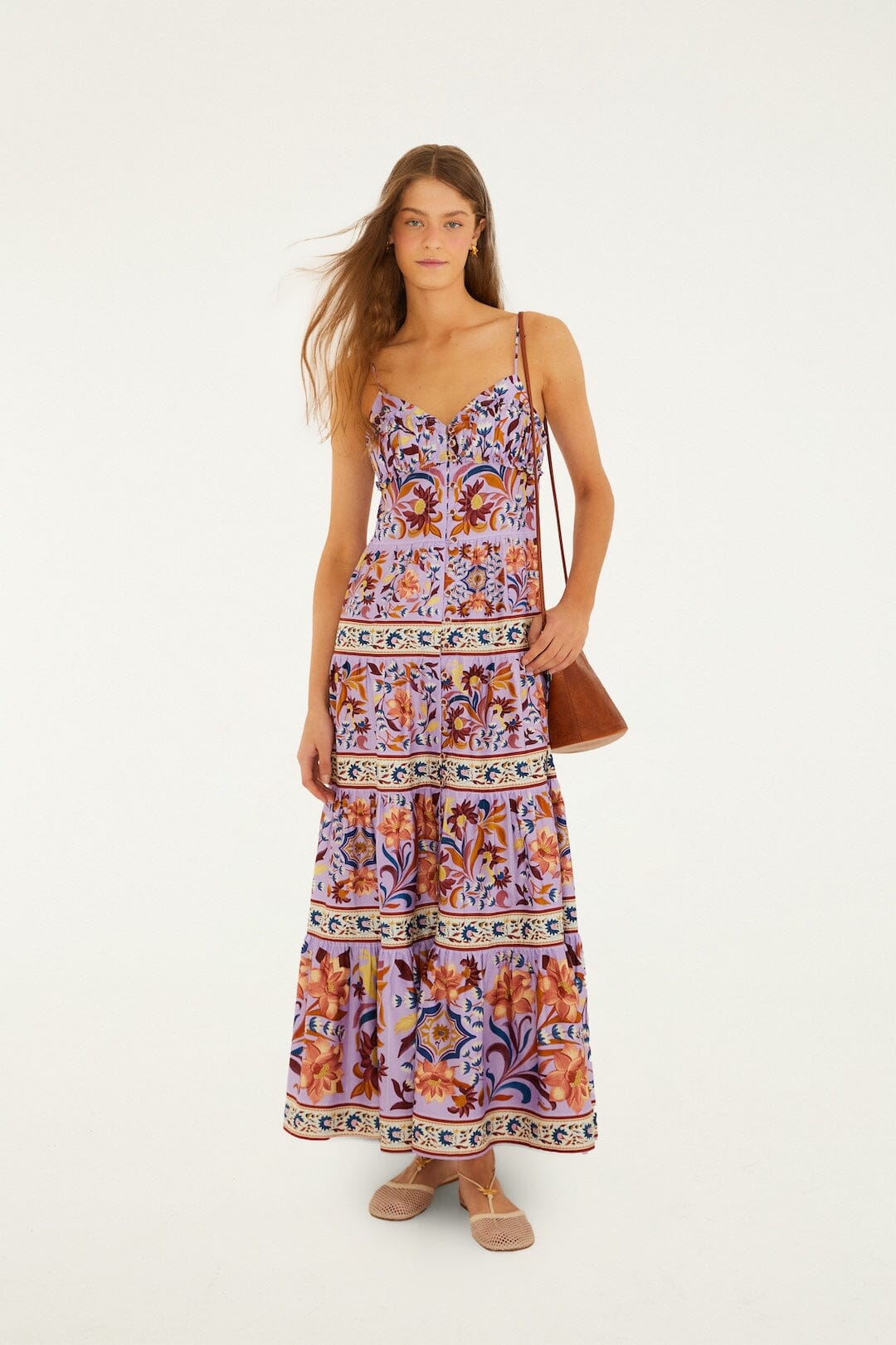 Lilac Flower Tiles Sleeveless Tiered Maxi Dress - FARM Rio FLOWER TILES LILAC