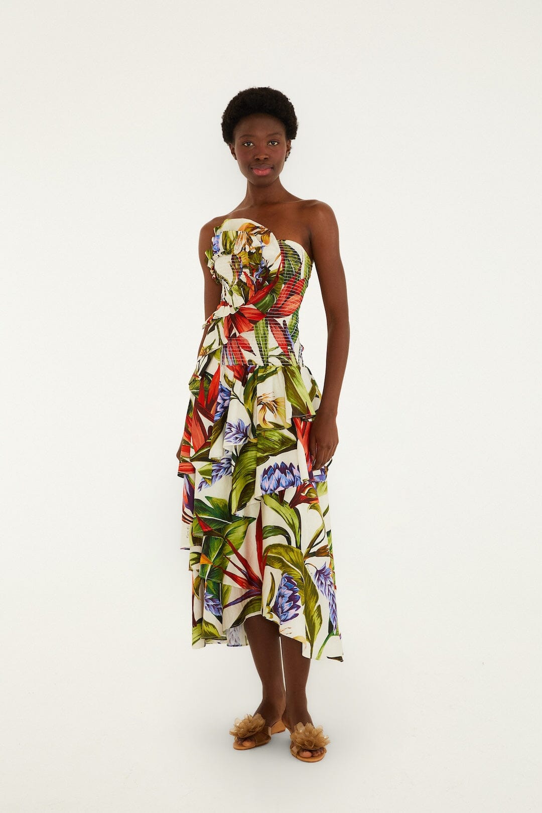 Sand Florart Strapless Maxi Dress - FARM Rio FLORART SAND