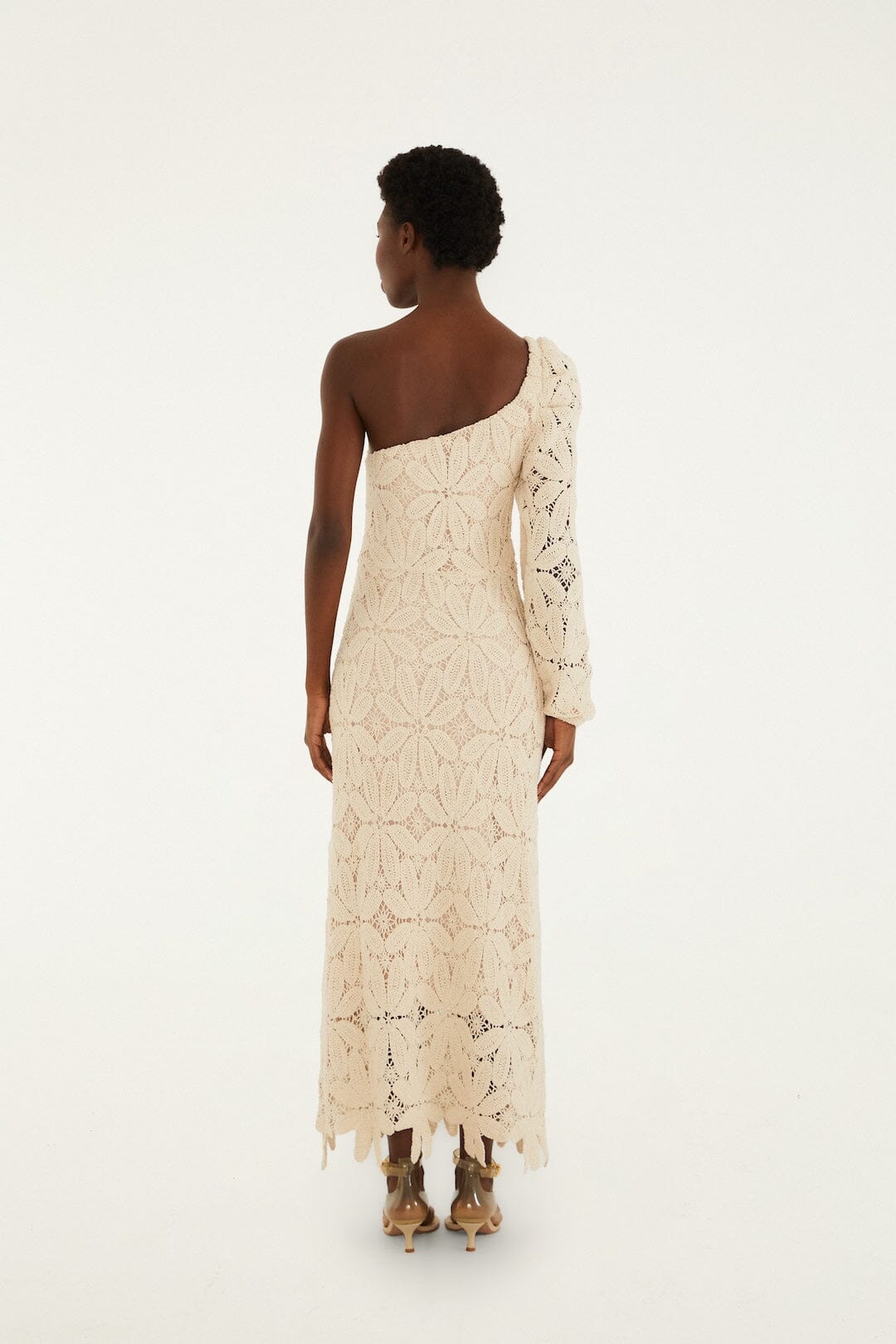 Off-White One-Shoulder Crochet Flower Maxi Dress - FARM Rio OFF-WHITE