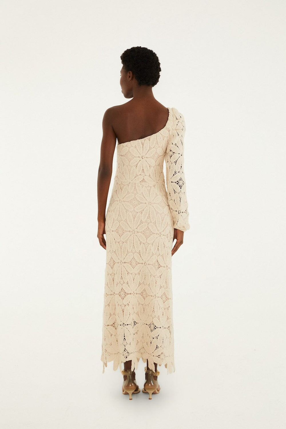Off-White One-Shoulder Crochet Flower Maxi Dress - FARM Rio OFF-WHITE