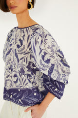 Off-White Nina 3d Flowers Blouse - FARM Rio NINA OFF-WHITE