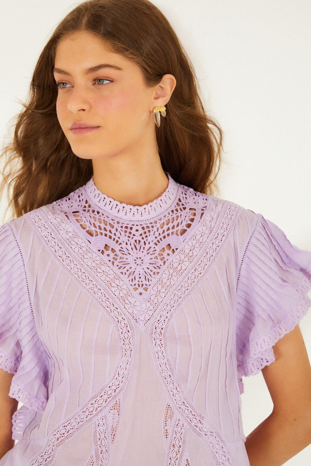 Lilac Lace Ruffled Organic Cotton Blouse - FARM Rio LILAC