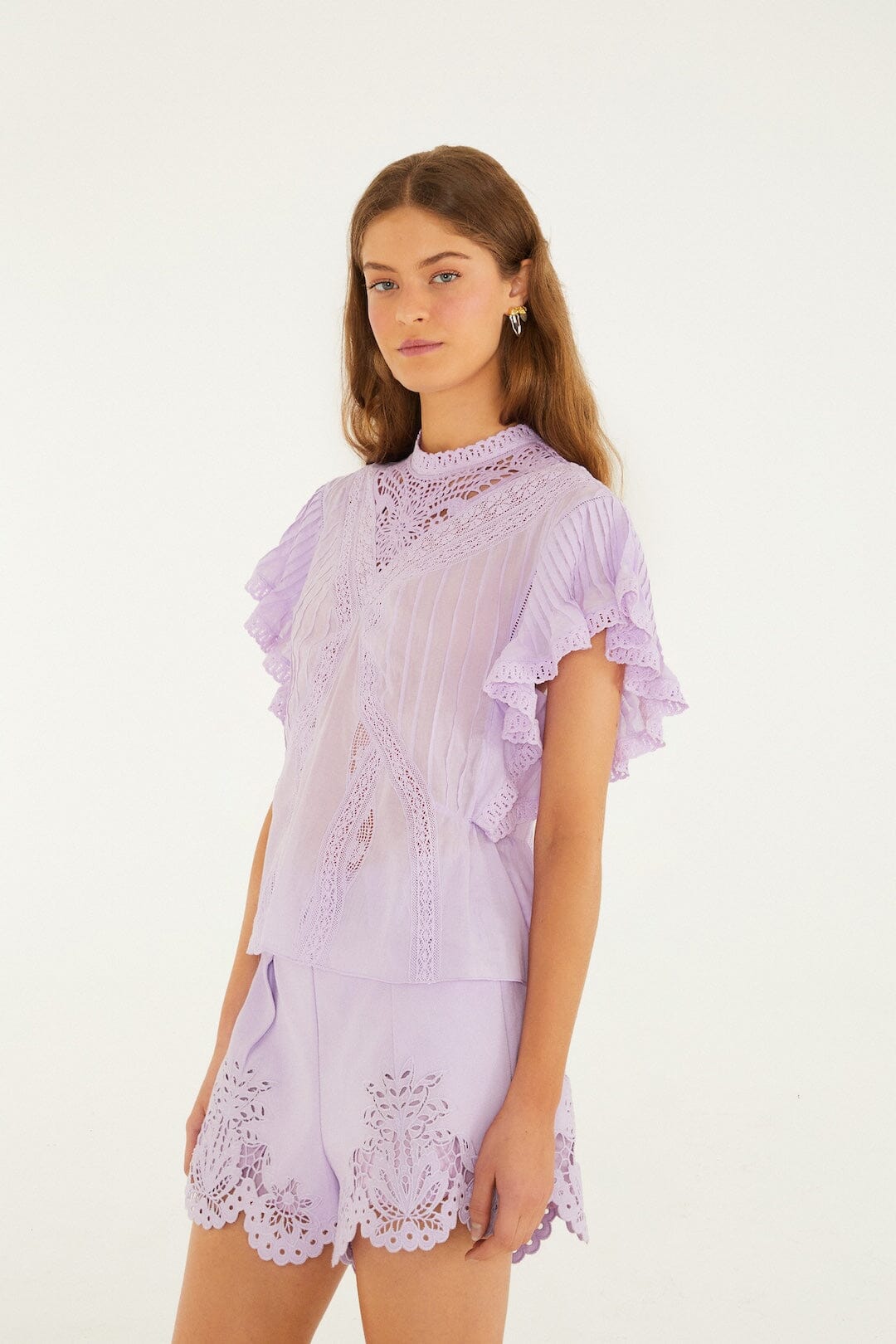 Lilac Lace Ruffled Organic Cotton Blouse - FARM Rio LILAC