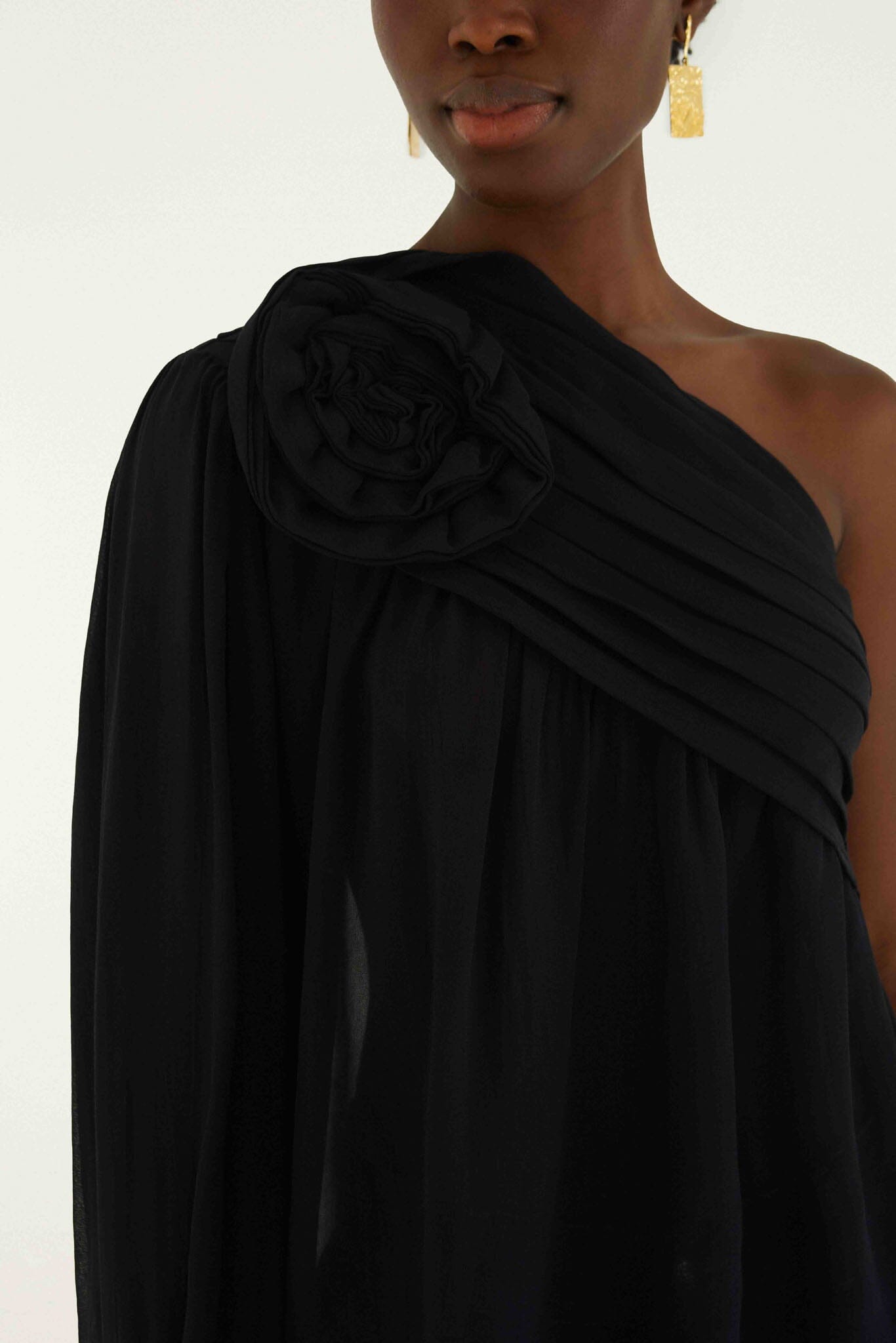 Black Rose One Shoulder Blouse - FARM Rio BLACK