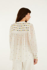 Off-White Embroidered Beads Organic Cotton Long Sleeve Blouse - FARM Rio OFF-WHITE