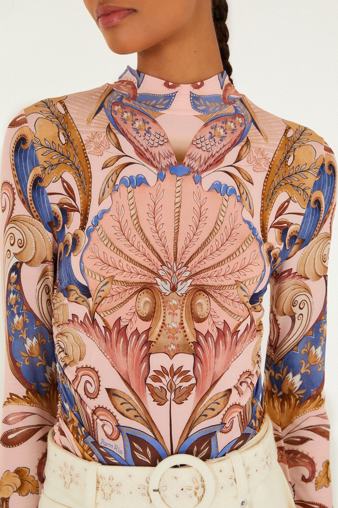 Soft Pink Sea Garden Scarf Jersey Blouse - FARM Rio SEA GARDEN SCARF SOFT PINK