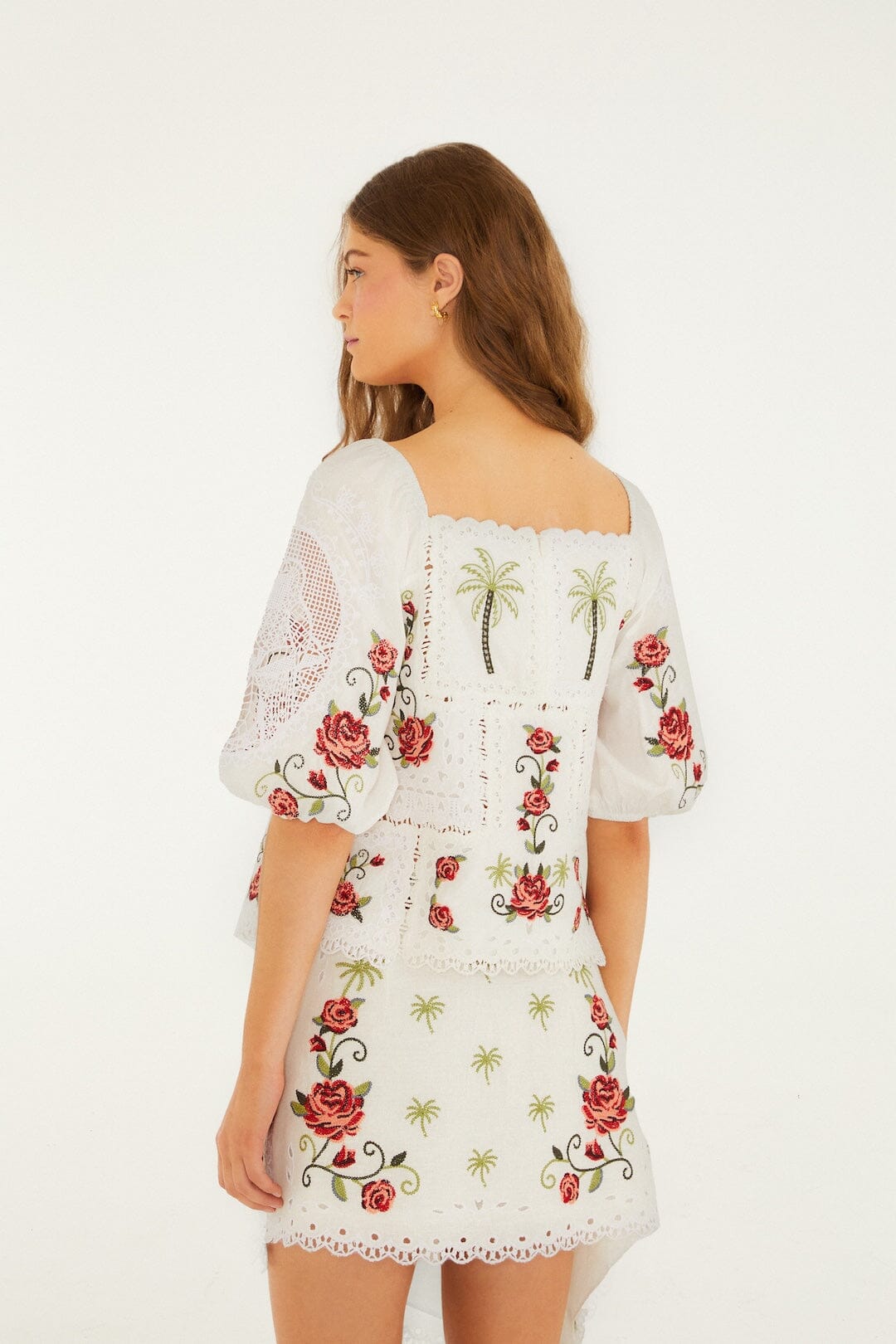 Off-White Tropi Scarf Embroidered Organic Cotton Blouse - FARM Rio TROPI OFF-WHITE SCARF