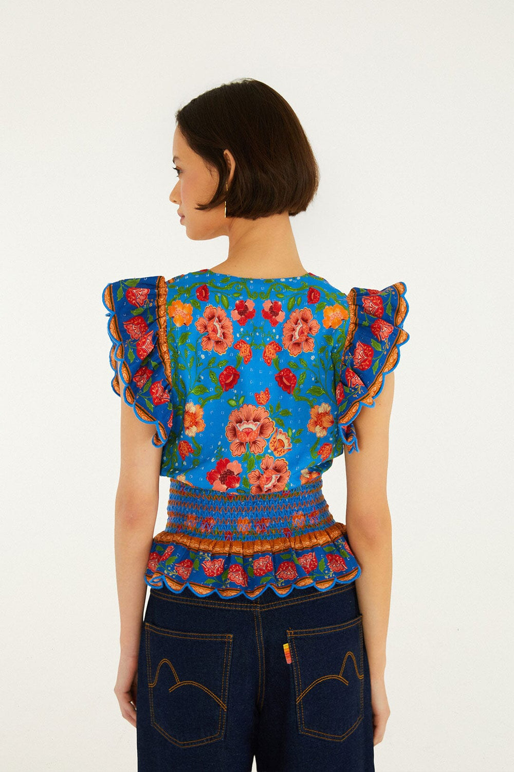 Bright Blue Rococo Flowers Blouse - FARM Rio ROCOCO FLOWERS BRIGHT BLUE