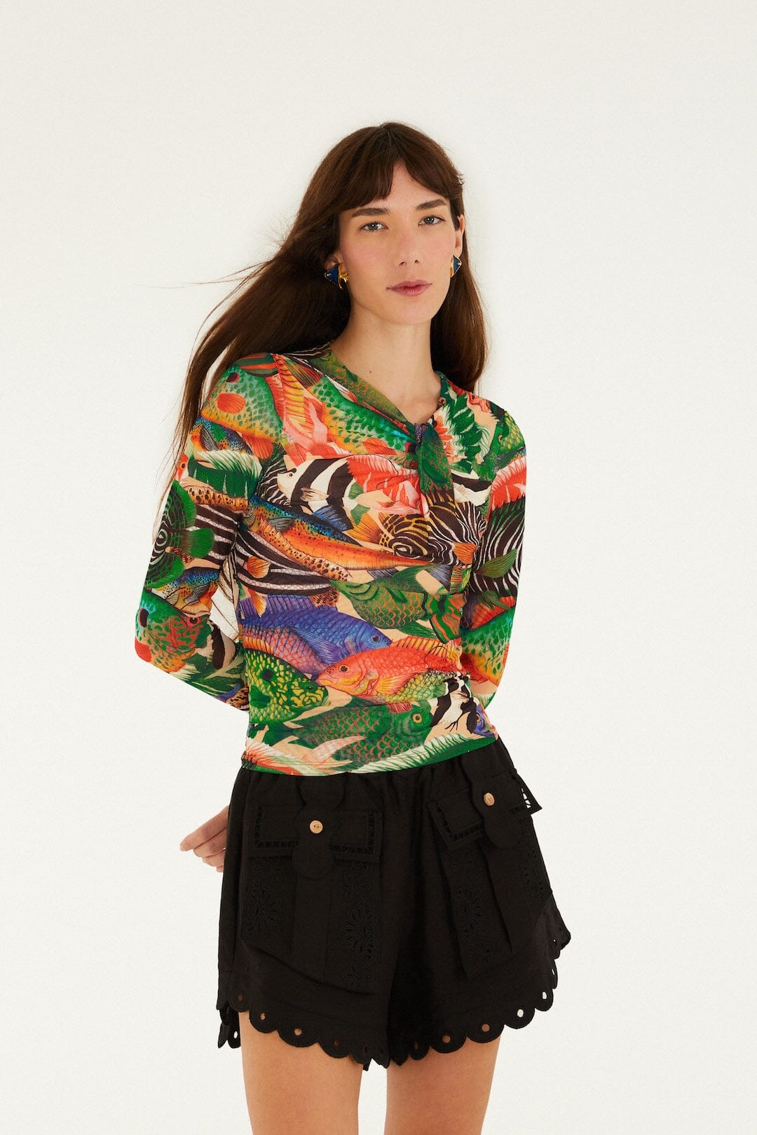 Multicolor Fish Sea Tule Blouse - FARM Rio FISH SEA MULTICOLOR