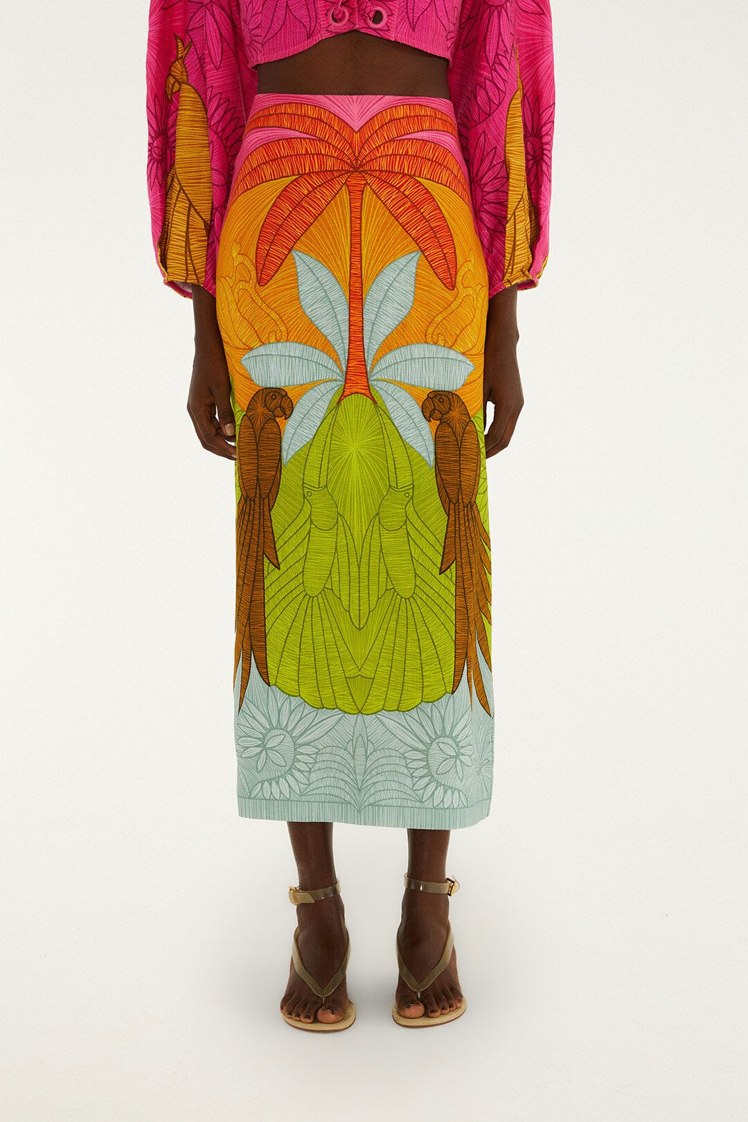 Multicolor Usiacuri Euroflax Premium Linen Midi Skirt - FARM Rio USIACURI MULTICOLOR