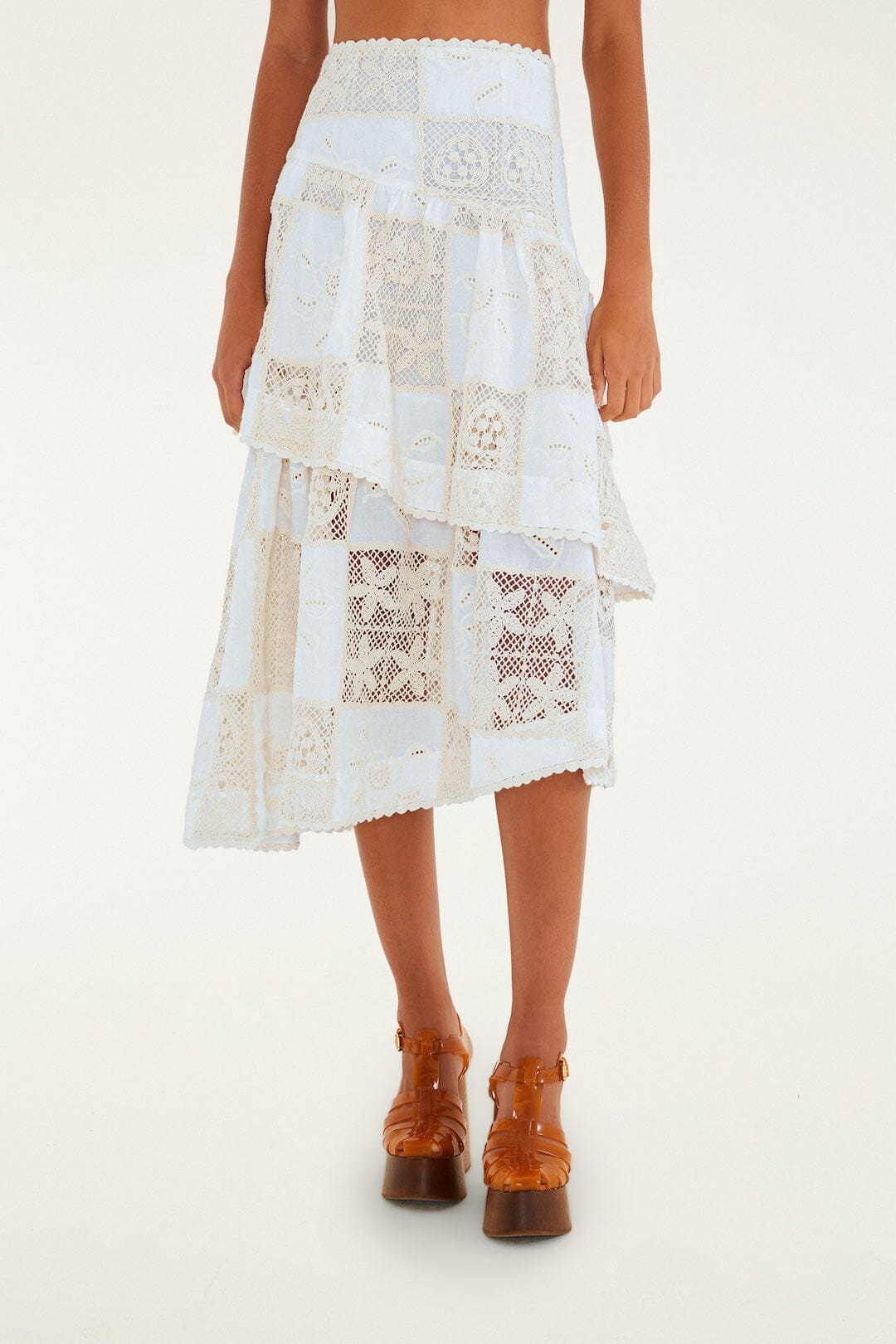 Off-White Scarf Eyelet Layered Maxi Skirt - FARM Rio OFF-WHITE