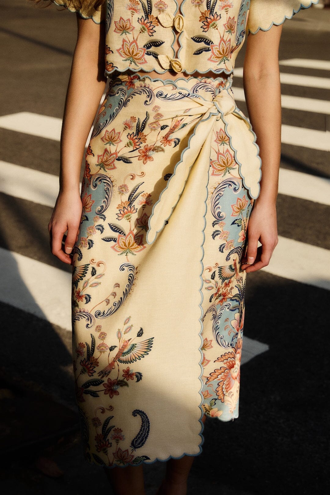 Butter Yellow Boho Beauty Euroflax Premium Linen Midi Skirt - FARM Rio BOHO BEAUTY BUTTER