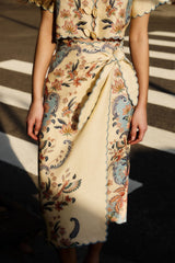 Butter Yellow Boho Beauty Euroflax Premium Linen Midi Skirt - FARM Rio BOHO BEAUTY BUTTER