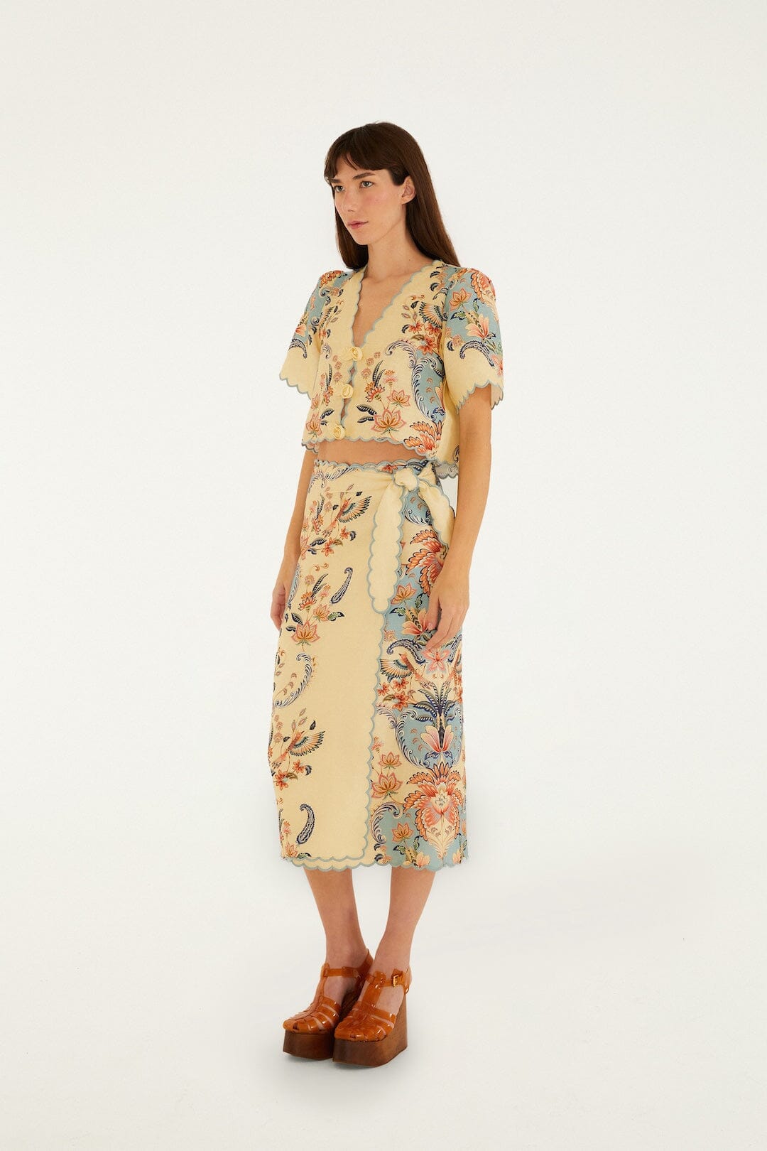 Butter Yellow Boho Beauty Euroflax Premium Linen Midi Skirt - FARM Rio BOHO BEAUTY BUTTER