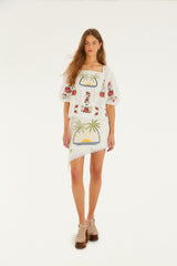 Off-White Tropi Scarf Embroidered Euroflax Premium Linen Mini Skirt - FARM Rio TROPI OFF-WHITE SCARF