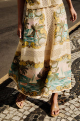 Sand Royal Sea Crochet Lenzing Ecovero Euroflax Midi Skirt - FARM Rio ROYAL SEA MULTICOLOR