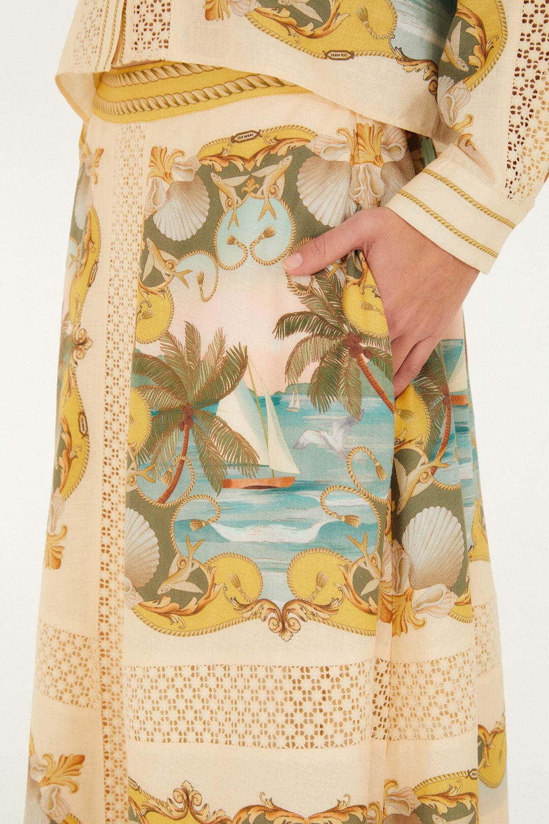 Sand Royal Sea Crochet Lenzing Ecovero Euroflax Midi Skirt - FARM Rio ROYAL SEA MULTICOLOR