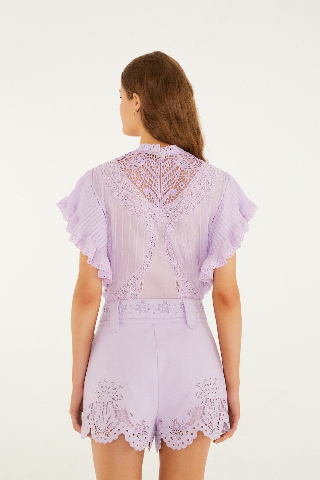 Lilac Geometric Richelieu Twill Belted Shorts - FARM Rio PURPLE