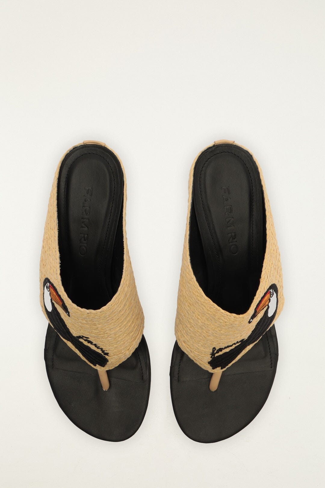 Raffia Embroidered Icons Kitten Heeled Sandal - FARM Rio TUCAN BLACK