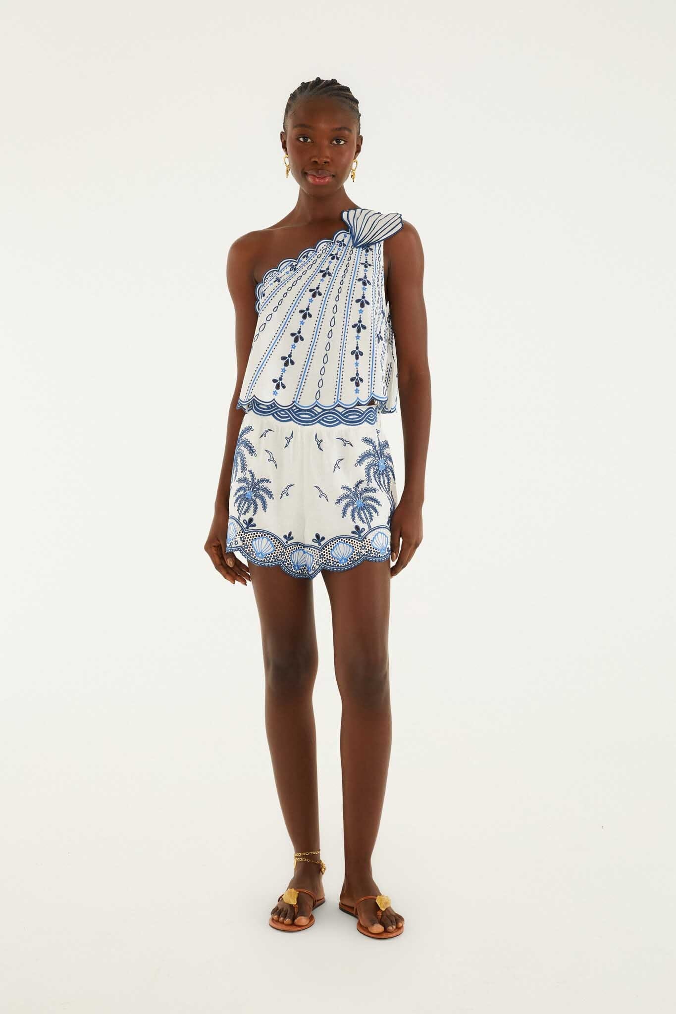 One Shoulder 3d Blouse With Embroidery - FARM Rio COAST STARS