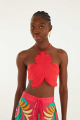 Red 3d Shell Halter Neck Crop Top - FARM Rio BANANA QUEEN