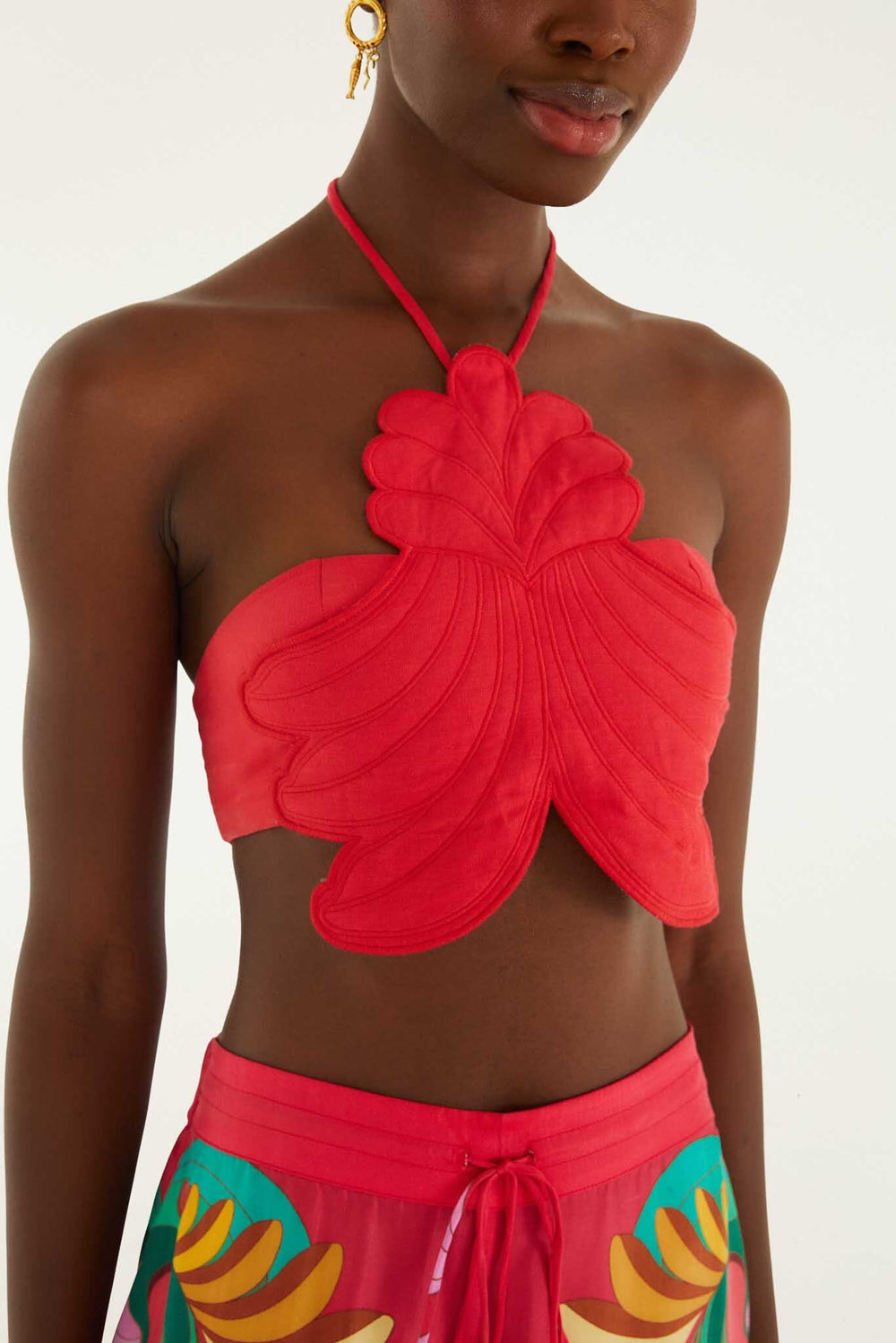 Red 3d Shell Halter Neck Crop Top - FARM Rio BANANA QUEEN