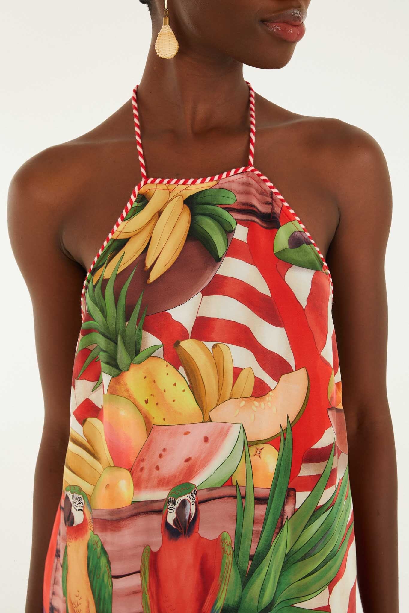 Multicolor Tropical Rope Ties Mini Dress - FARM Rio FRUIT GARDEN