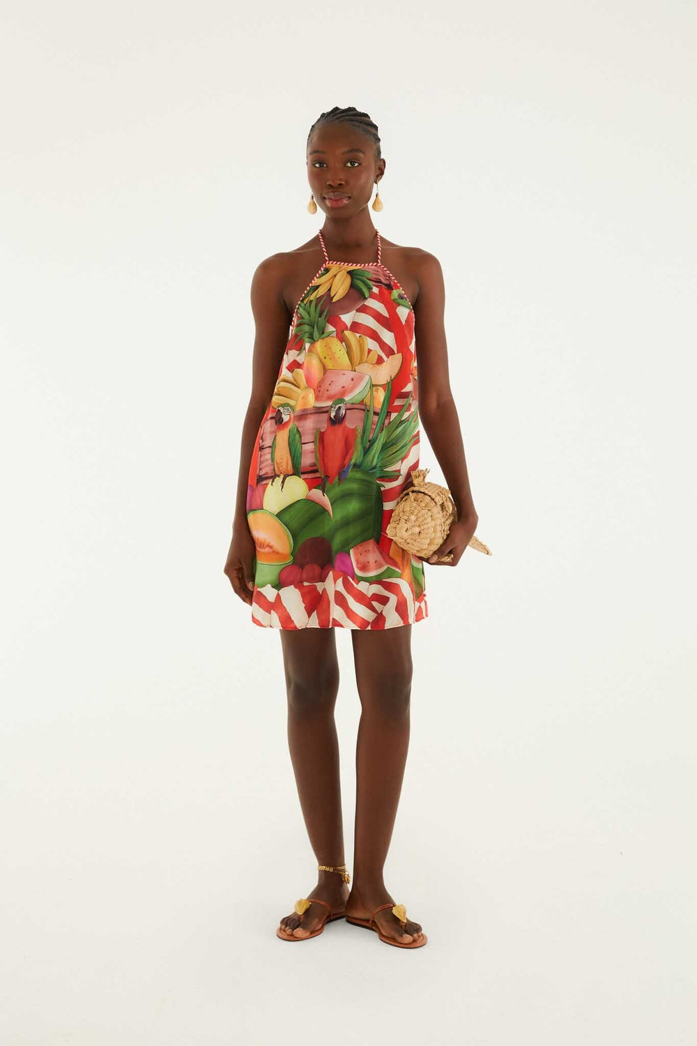 Multicolor Tropical Rope Ties Mini Dress - FARM Rio FRUIT GARDEN