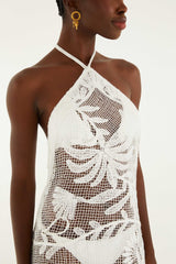 White Crochet Halter Neck Sheer Midi Dress - FARM Rio MARTINA TAPESTRY