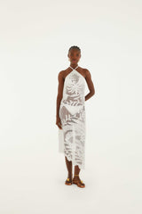 White Crochet Halter Neck Sheer Midi Dress - FARM Rio MARTINA TAPESTRY